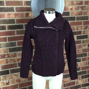 GAP Burgundy & Black Marl sweater jacket coat zip up heavy weight cotton MED